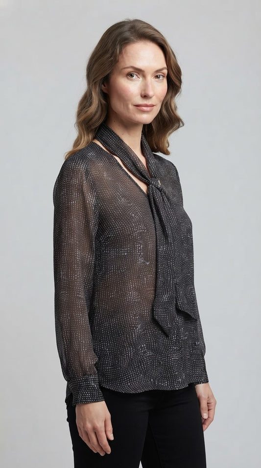 Camicia Two Way a pois bianchi irregolari con fondo moro