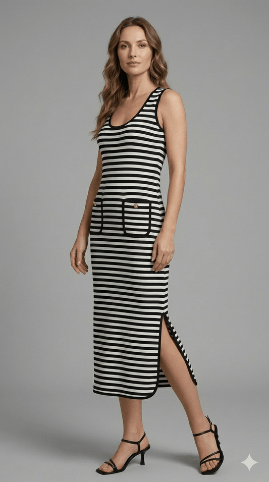 Abito Operà a righe bianco e nero - Malerba Showroom