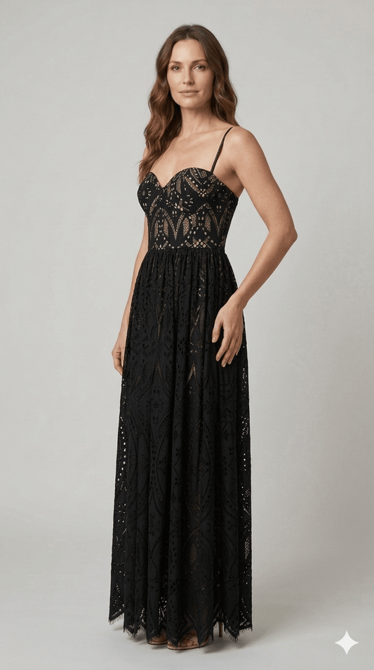 Abito Silence longuette in pizzo nero - Malerba Showroom