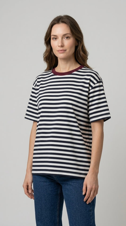 T-shirt over Kikisix a righe bianco/moro
