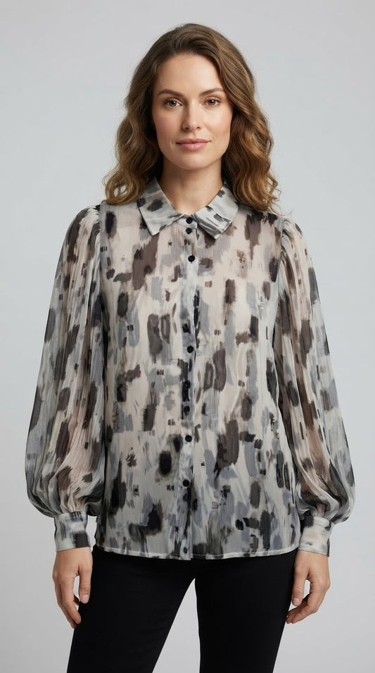 Camicia Two Way manica ampia fantasia astratta