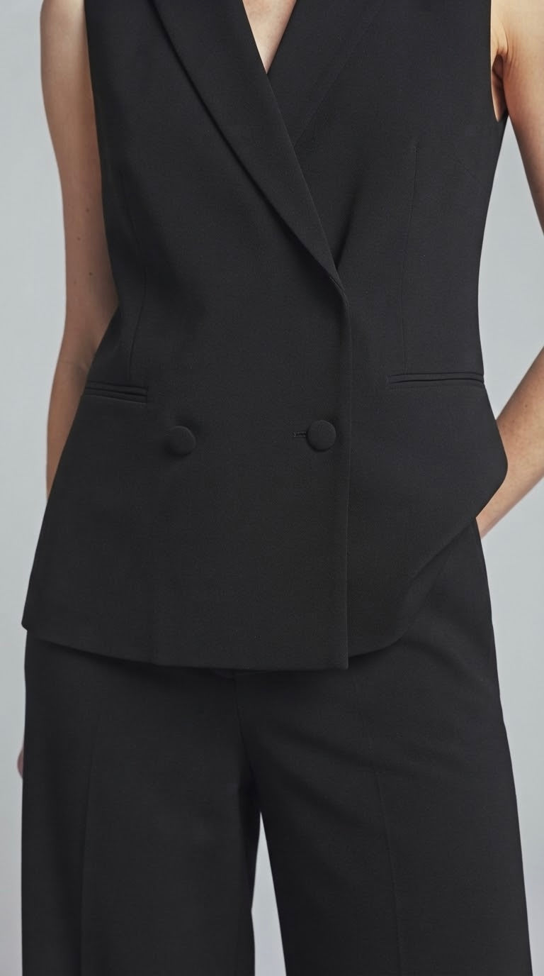 Completo Two Way nero gilet doppio petto+pantalone largo