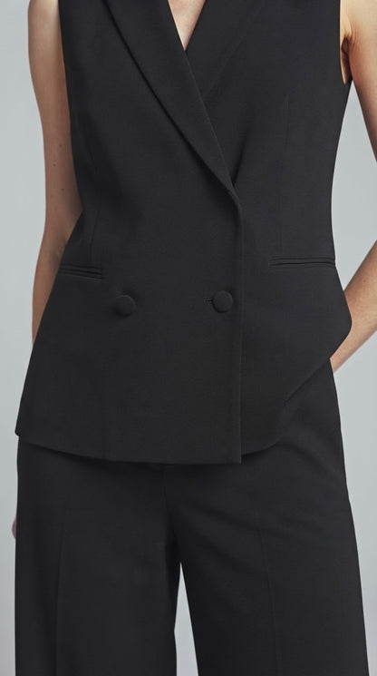 Completo Two Way nero gilet doppio petto+pantalone largo