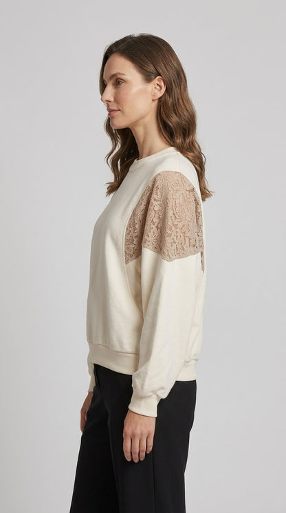Felpa over Kikisix con pizzo su spalla 2 var. colore