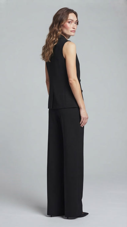 Completo Two Way nero gilet doppio petto+pantalone largo