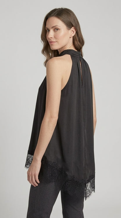 Top asimmetrico Two Way con dettagli in pizzo nero