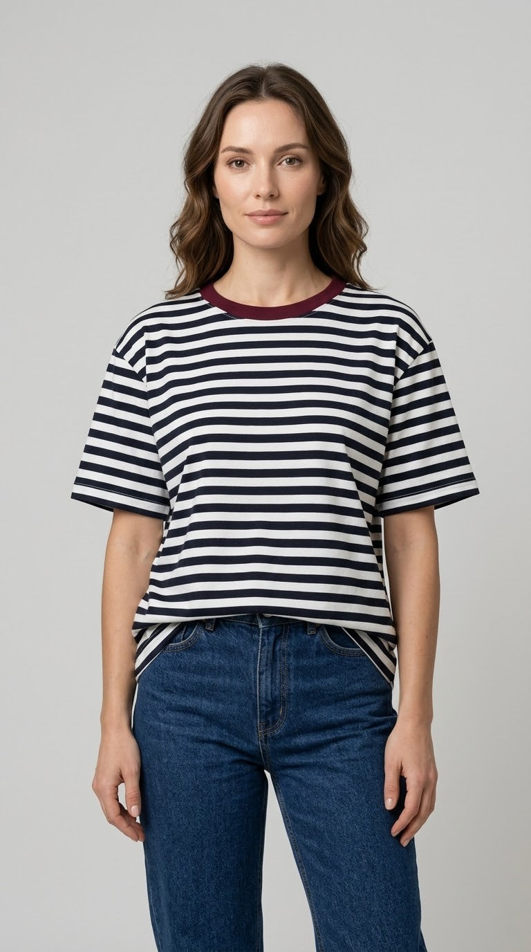 T-shirt over Kikisix a righe bianco/moro
