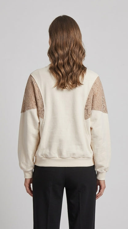 Felpa over Kikisix con pizzo su spalla 2 var. colore