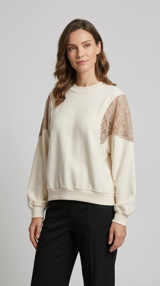 Felpa over Kikisix con pizzo su spalla 2 var. colore