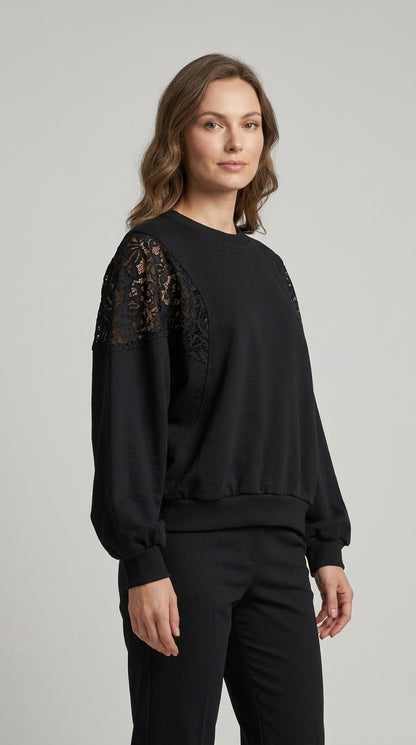 Felpa over Kikisix con pizzo su spalla 2 var. colore