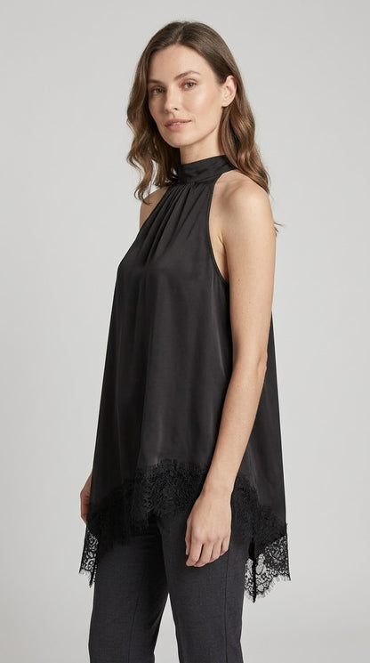 Top asimmetrico Two Way con dettagli in pizzo nero