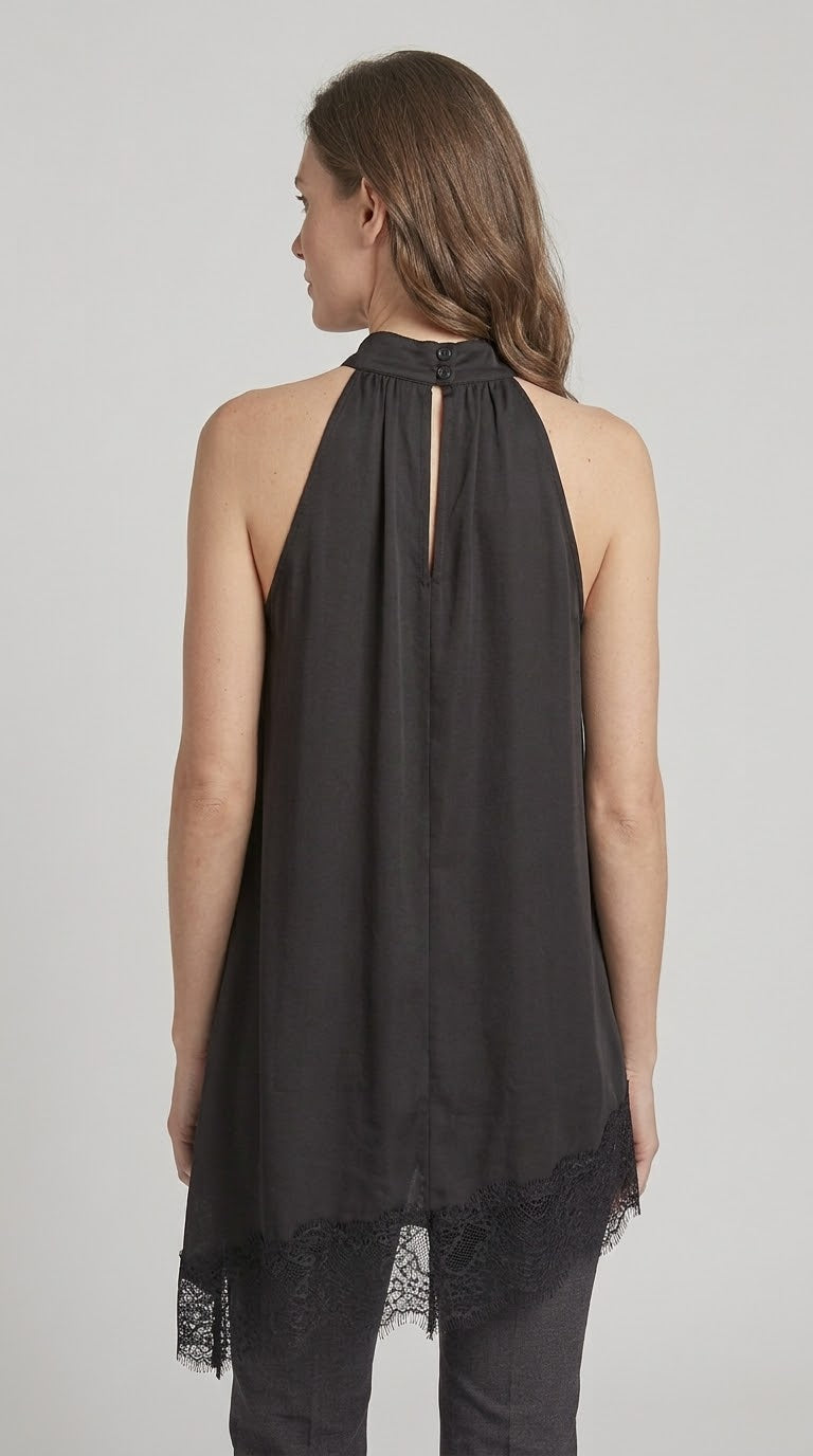 Top asimmetrico Two Way con dettagli in pizzo nero