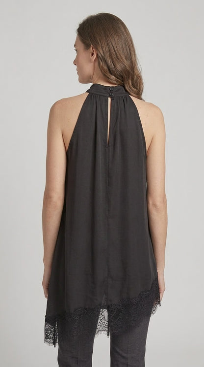 Top asimmetrico Two Way con dettagli in pizzo nero