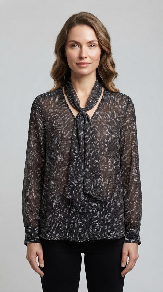 Camicia Two Way a pois bianchi irregolari con fondo moro