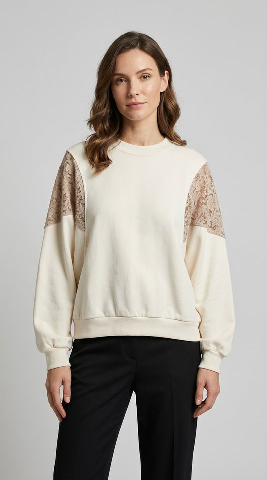 Felpa over Kikisix con pizzo su spalla 2 var. colore