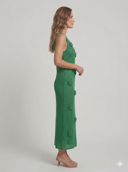 Abito Zoe verde con fiori applicati
