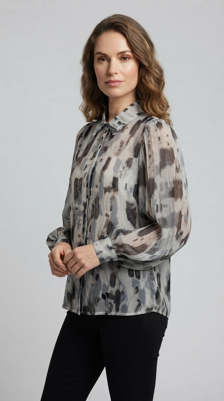 Camicia Two Way manica ampia fantasia astratta