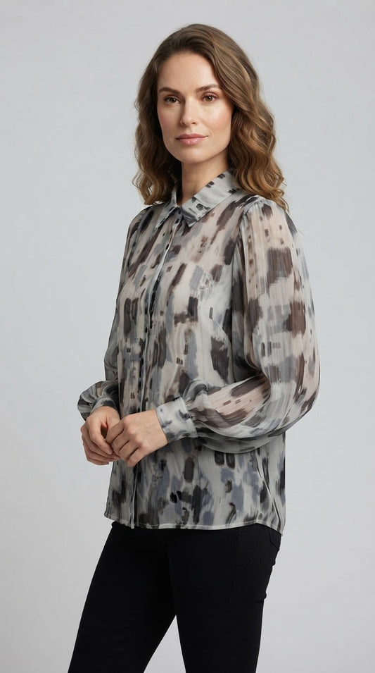Camicia Two Way manica ampia fantasia astratta