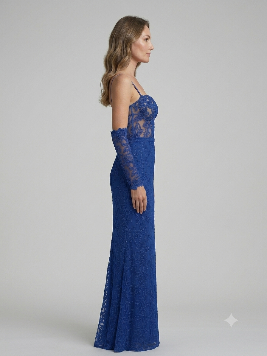 Abito lungo Soani tulle e pizzo blu royal