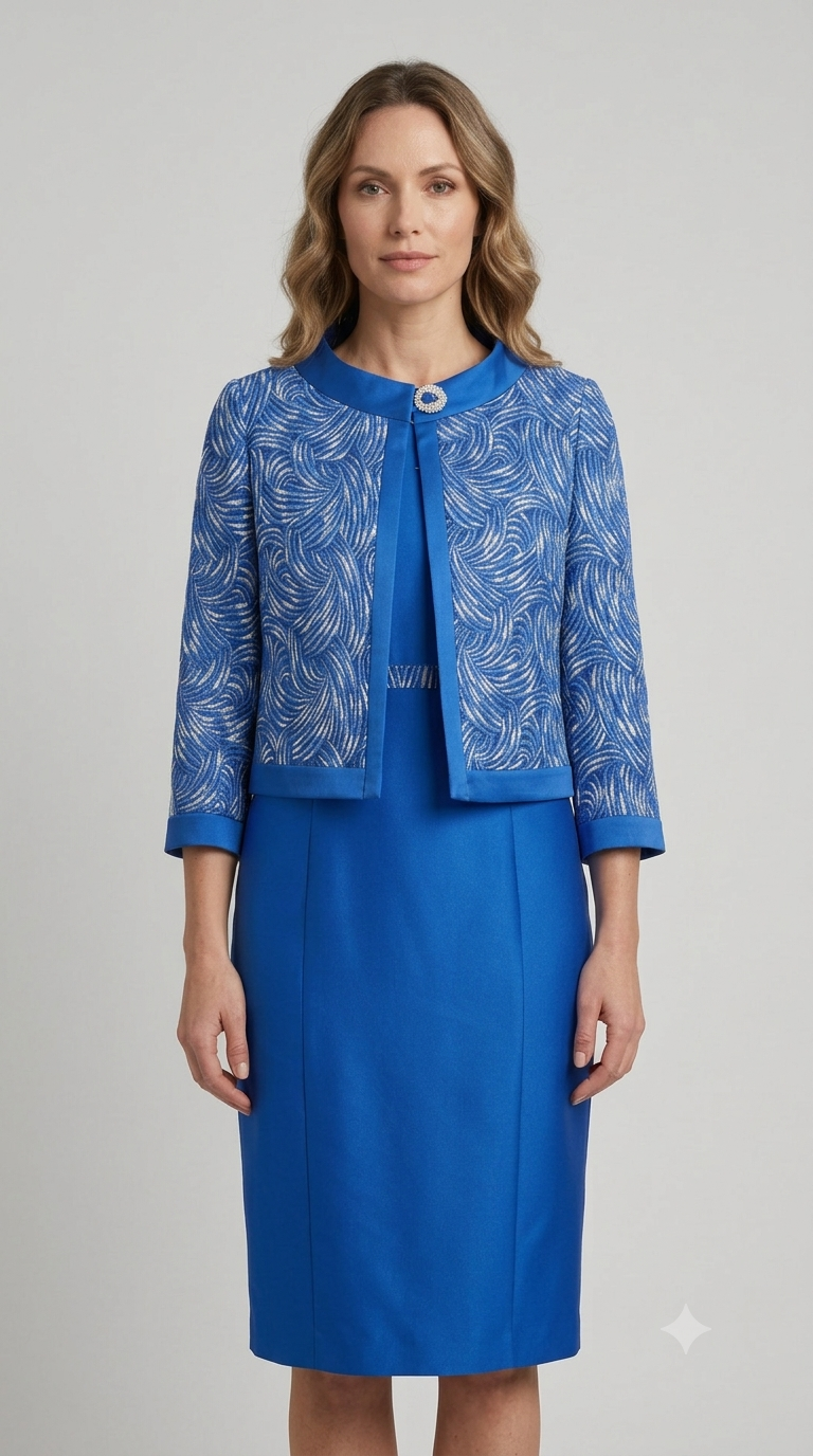 Abito corto con giacca BonTon misto seta blu royal