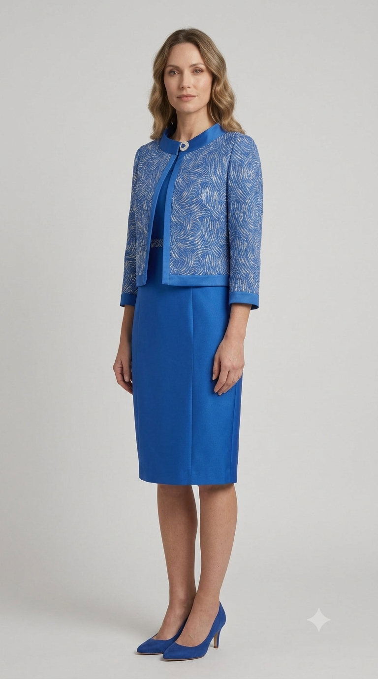 Abito corto con giacca BonTon misto seta blu royal