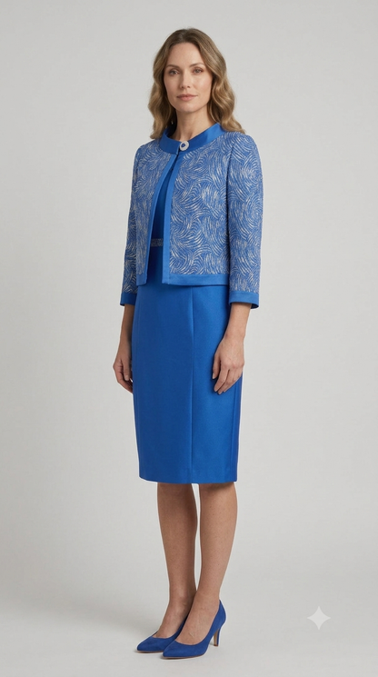 Abito corto con giacca BonTon misto seta blu royal