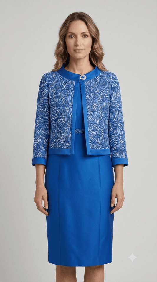 Abito corto con giacca BonTon misto seta blu royal - Malerba Showroom
