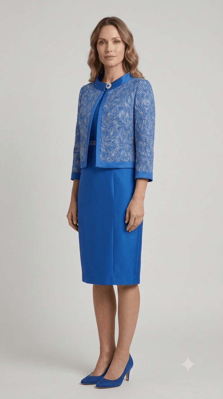 Abito corto con giacca BonTon misto seta blu royal - Malerba Showroom