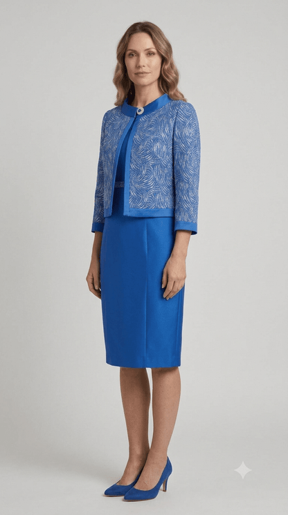 Abito corto con giacca BonTon misto seta blu royal - Malerba Showroom