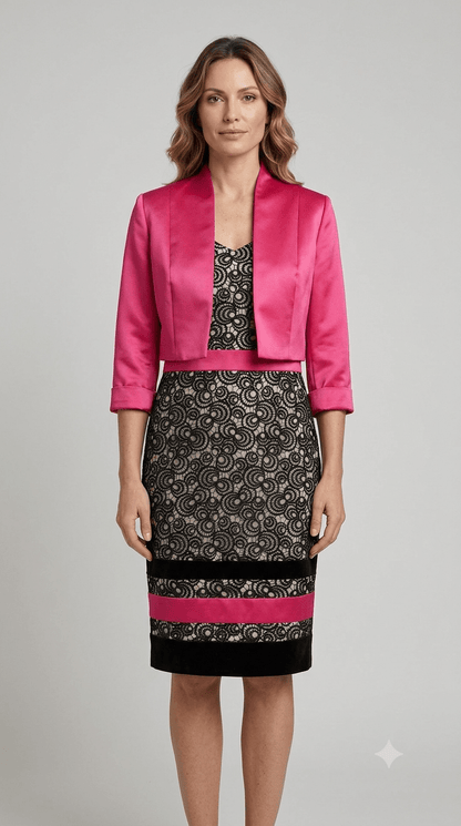Abito corto con giacca colette couture in pizzo macramè - Malerba Showroom