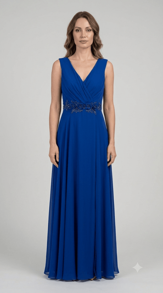 Abito lungo Autentica Musani blu royal + stola - Malerba Showroom