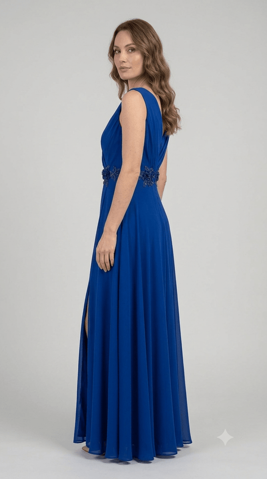 Abito lungo Autentica Musani blu royal + stola - Malerba Showroom