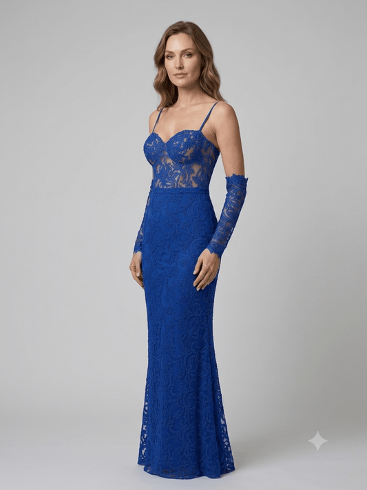 Abito lungo Soani tulle e pizzo blu royal - Malerba Showroom