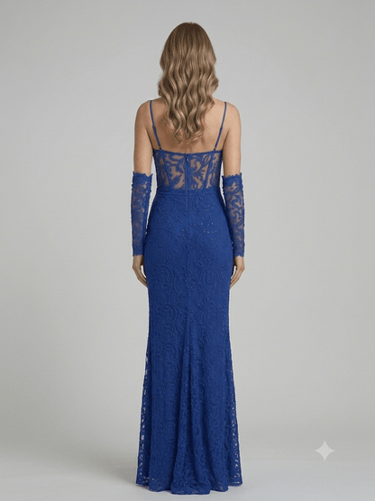 Abito lungo Soani tulle e pizzo blu royal - Malerba Showroom
