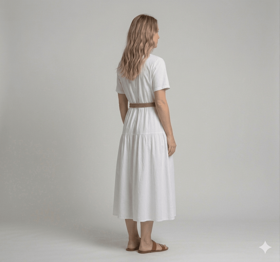 Abito Operà bianco con cintura - Malerba Showroom