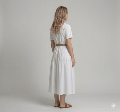 Abito Operà bianco con cintura - Malerba Showroom