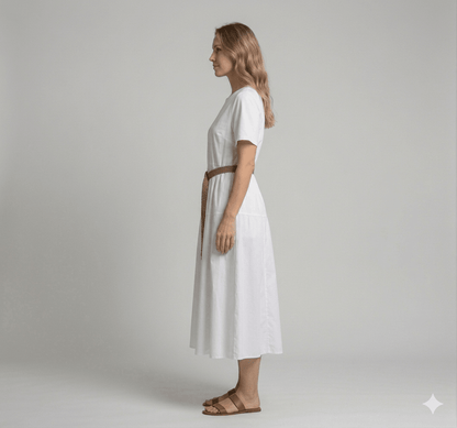 Abito Operà bianco con cintura - Malerba Showroom