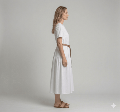 Abito Operà bianco con cintura - Malerba Showroom