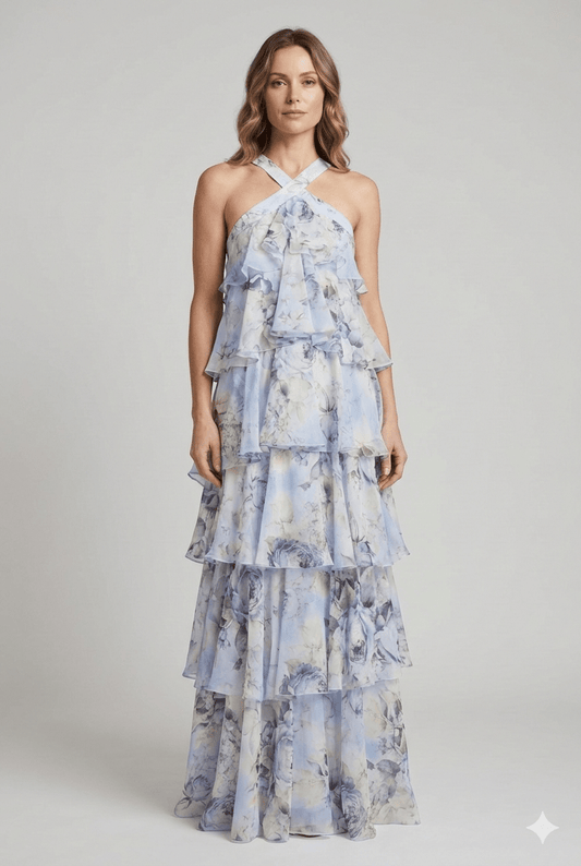 Abito Silence azzurro floreale - Malerba Showroom