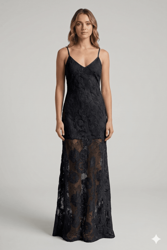 Abito Silence in pizzo nero e verde Menta - Malerba Showroom