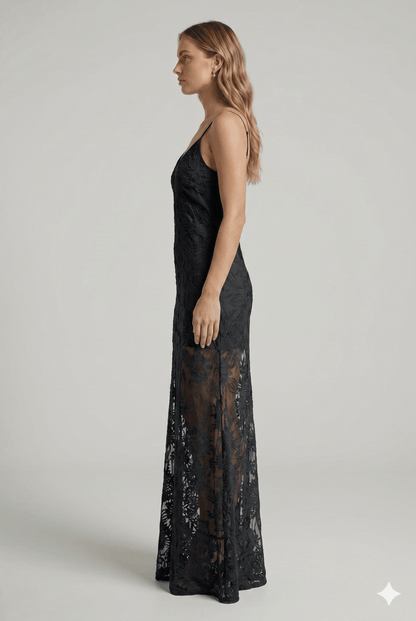 Abito Silence in pizzo nero e verde Menta - Malerba Showroom