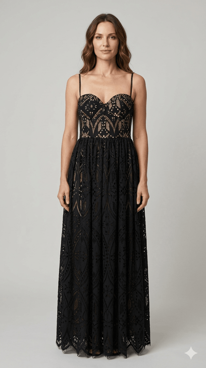 Abito Silence longuette in pizzo nero - Malerba Showroom