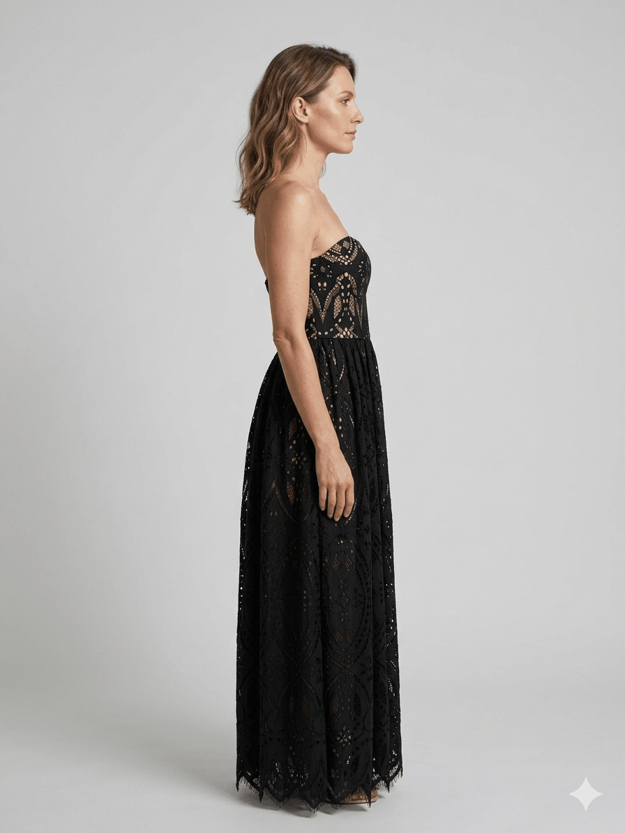 Abito Silence longuette in pizzo nero - Malerba Showroom