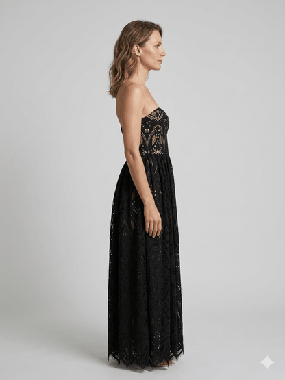 Abito Silence longuette in pizzo nero - Malerba Showroom