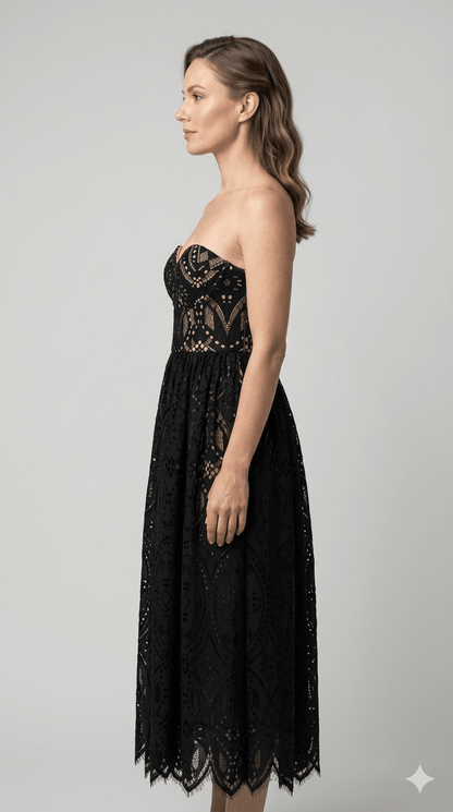 Abito Silence longuette in pizzo nero - Malerba Showroom