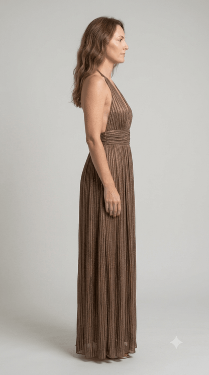 Abito Silence marrone con paillettes - Malerba Showroom