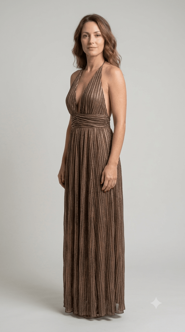 Abito Silence marrone con paillettes - Malerba Showroom