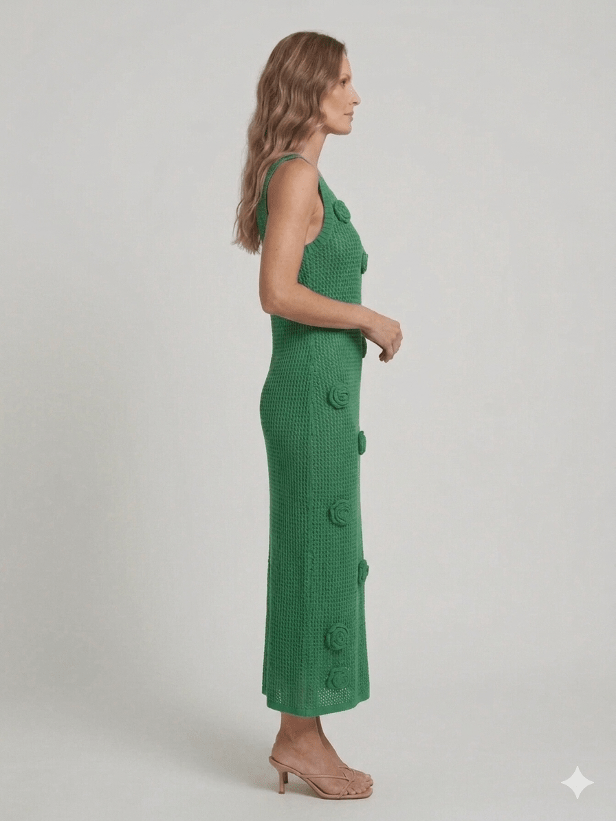 Abito Zoe verde con fiori applicati - Malerba Showroom