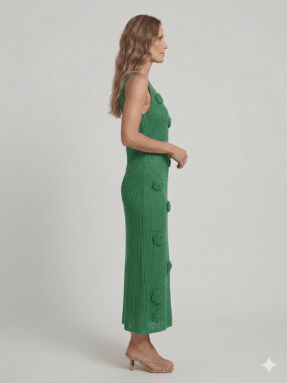 Abito Zoe verde con fiori applicati - Malerba Showroom