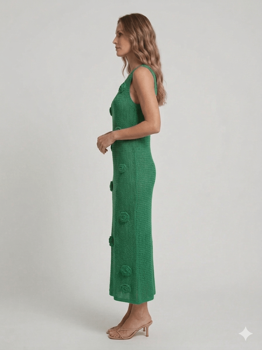 Abito Zoe verde con fiori applicati - Malerba Showroom